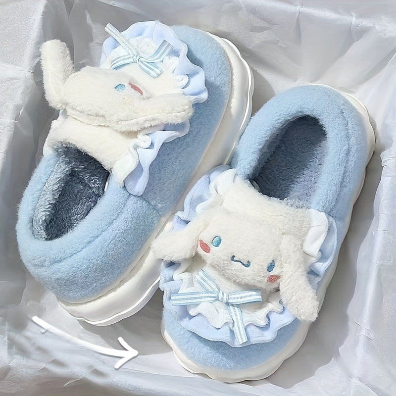 Sanrio Winter Slippers For Women Hello Kitty Cute Cartoon My Melody Cinnamoroll Kuromi Honey Style CozyFabric Slipon House Shoes Outdoor Slippers