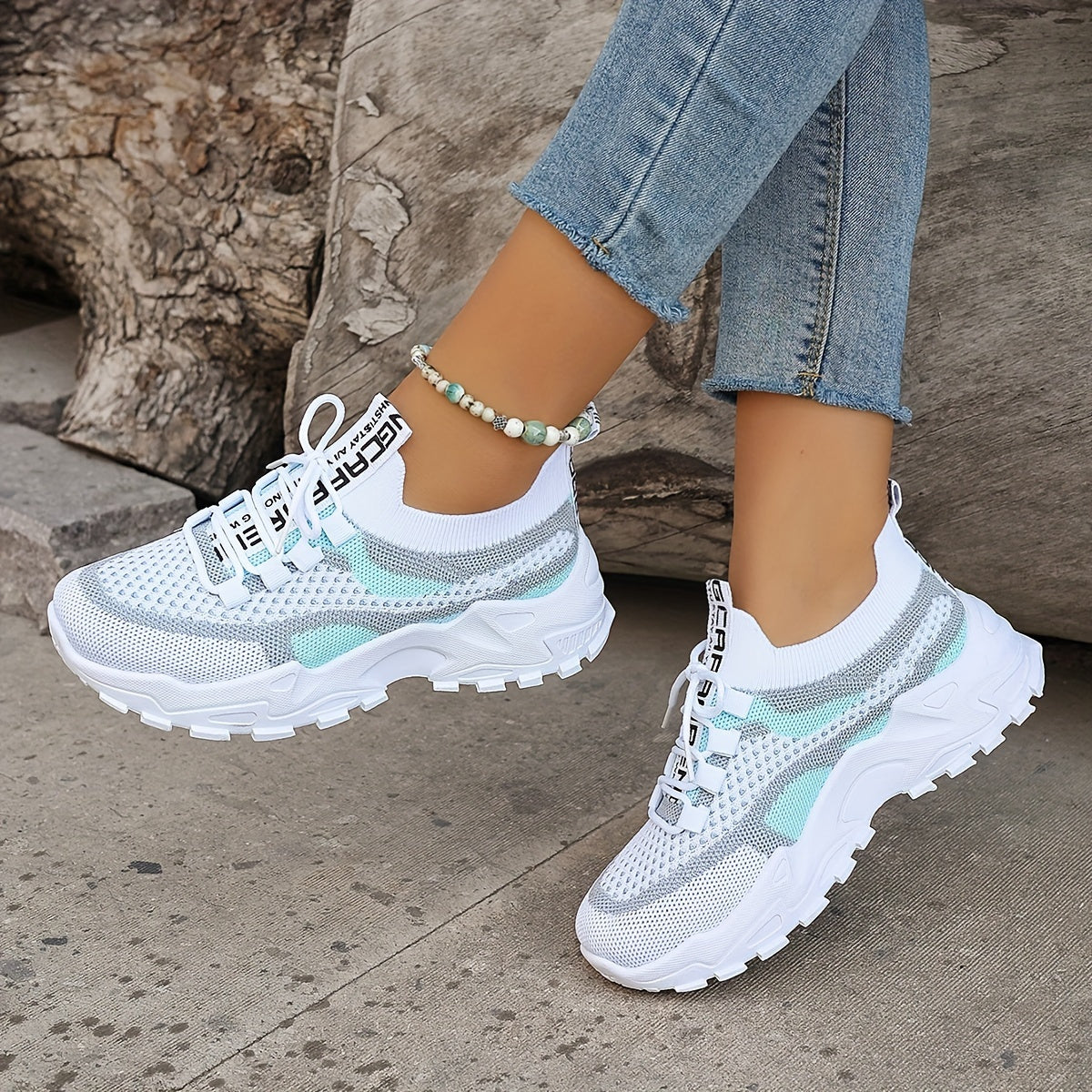 Women's Breathable Colorblock Knitted Sneakers - Stylish Low Top Running Trainers, Comfy Outdoor Sports Shoes, Plus Size
