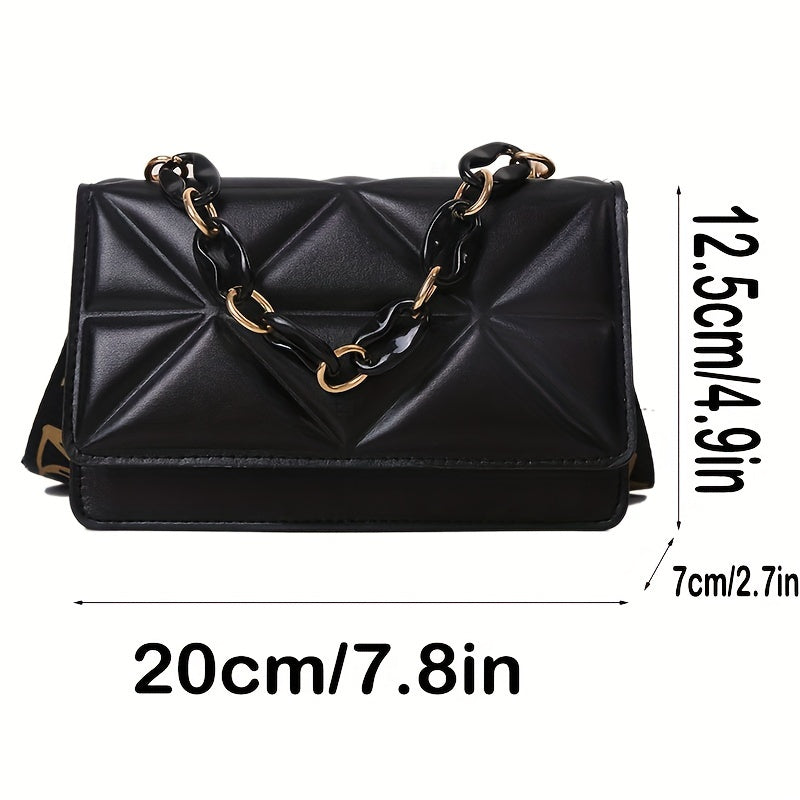 Women's Fashion Chain Shoulder Bag - Quilted Rhombus Crossbody Purse, Faux Leather, Casual Style, Versatile for Daily Commute, Parties, and Outings, Magnetic & Button Closure, Polyester Lining, Adjustable & Replaceable Strap,