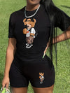 Bear Print Summer & Spring Casual Two-piece Set, Crew Neck Short Sleeve Top & Shorts Outfits - Women's Clothing - Breathable & Comfortable Fabric - Perfect for Casual Outings, Vacation & Daily Wear - Ideal Gift for Women