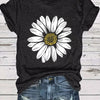 Women's Casual Daisy Flower Print T-Shirt - Soft Polyester Crew Neck Tee, Black with White Daisy Design, Short Sleeve, Perfect for Summer Outfits, Ladies T Shirts