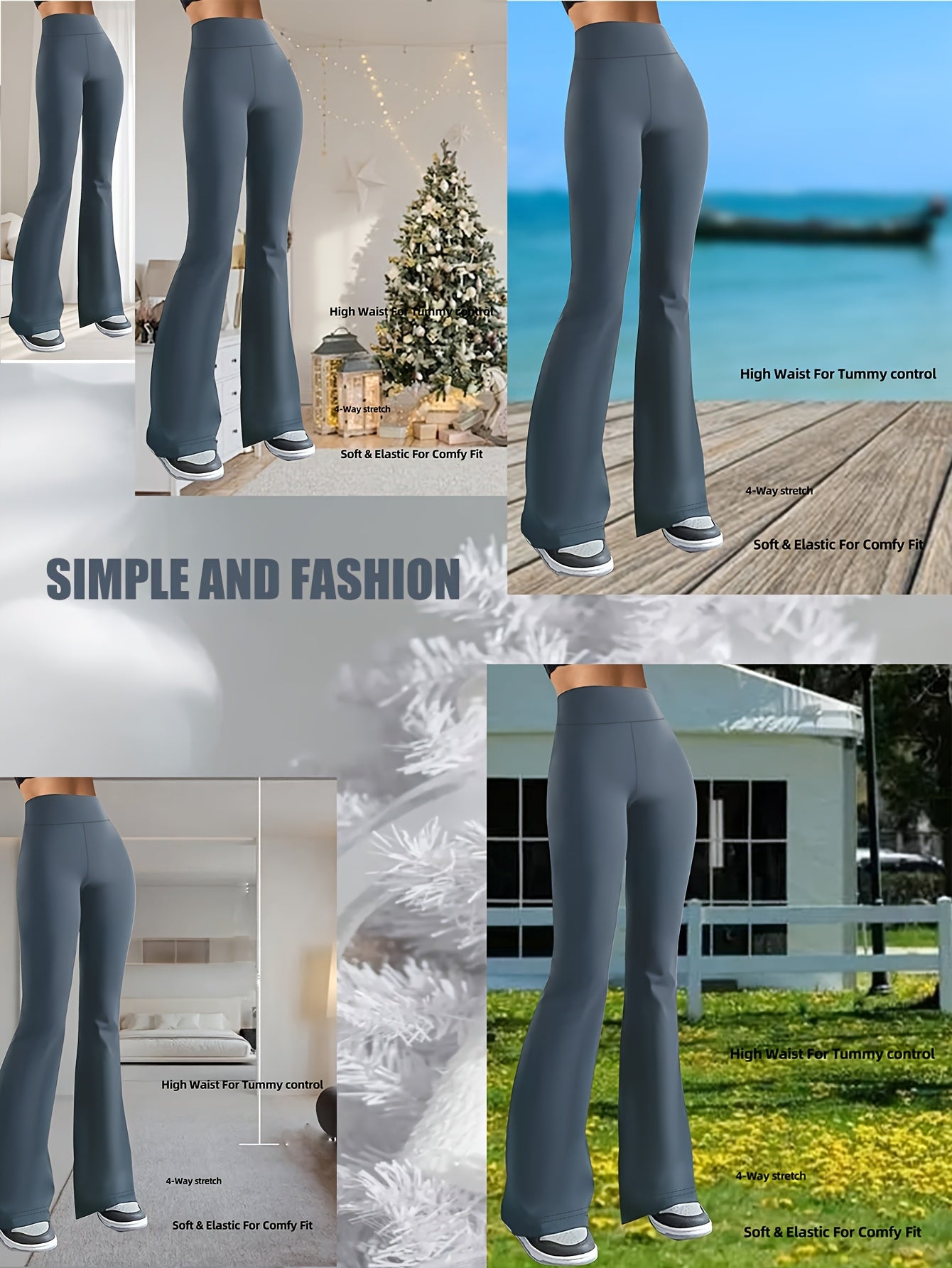 1 pair of Women's bootleg yoga pants, tummy control fitness leggings with non-transparent flared design
