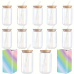12pack 12-Piece Clear Glass Cups with Bamboo Lids, Straws, Brushes, and Gift Box