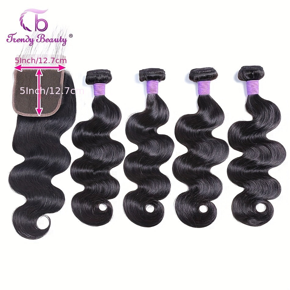 Peruvian Body Wave Virgin Hair Bundles With Lace 5x5 Closure Human Hair Unprocessed Body Wave Hair With Closure 5x5 Lace Free Part Natural Black Hair 5 Bundles In Total