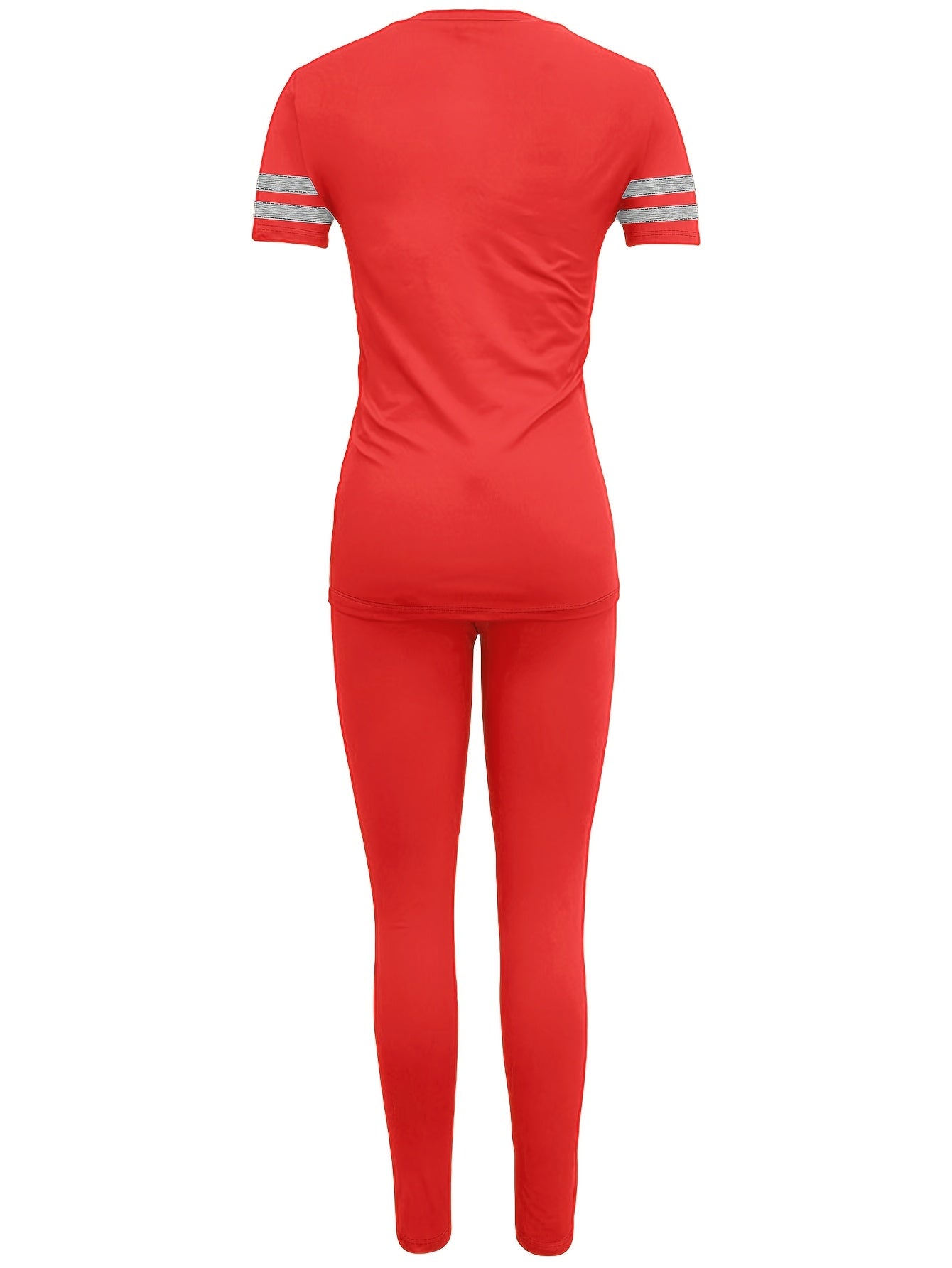 Women's Spring and Summer Round Neck Short Sleeve Top and Pants Set, Solid Color and Colorful Elastic Women's Set