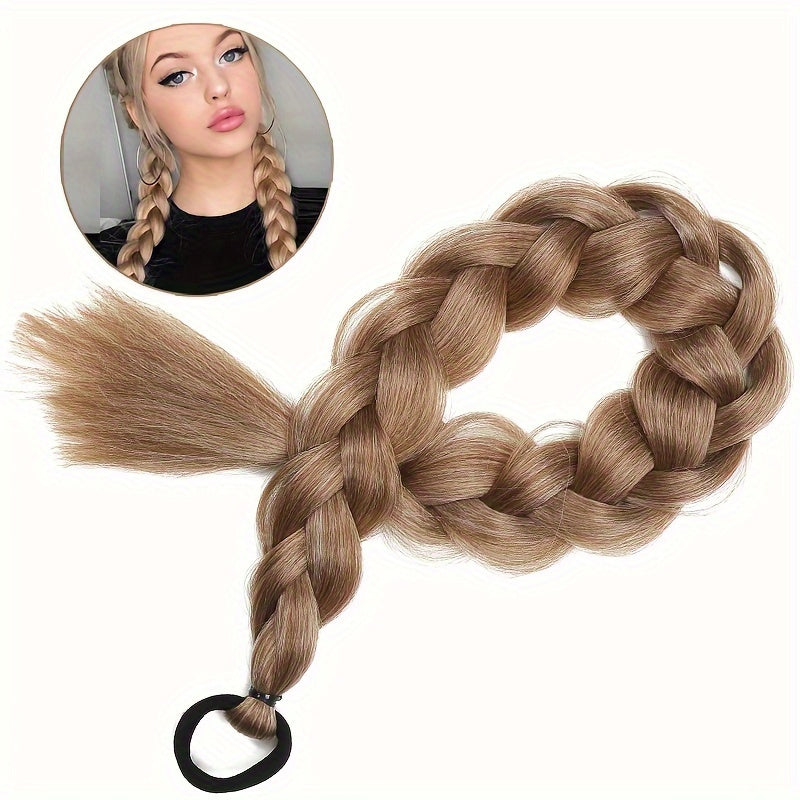 Braided Long Ponytail Extensions With Elastic Band Hair Synthetic Fiber 24Inch Blonde Braids Pony Tail Hair Accessories For Party Daily Use Halloween Christmas