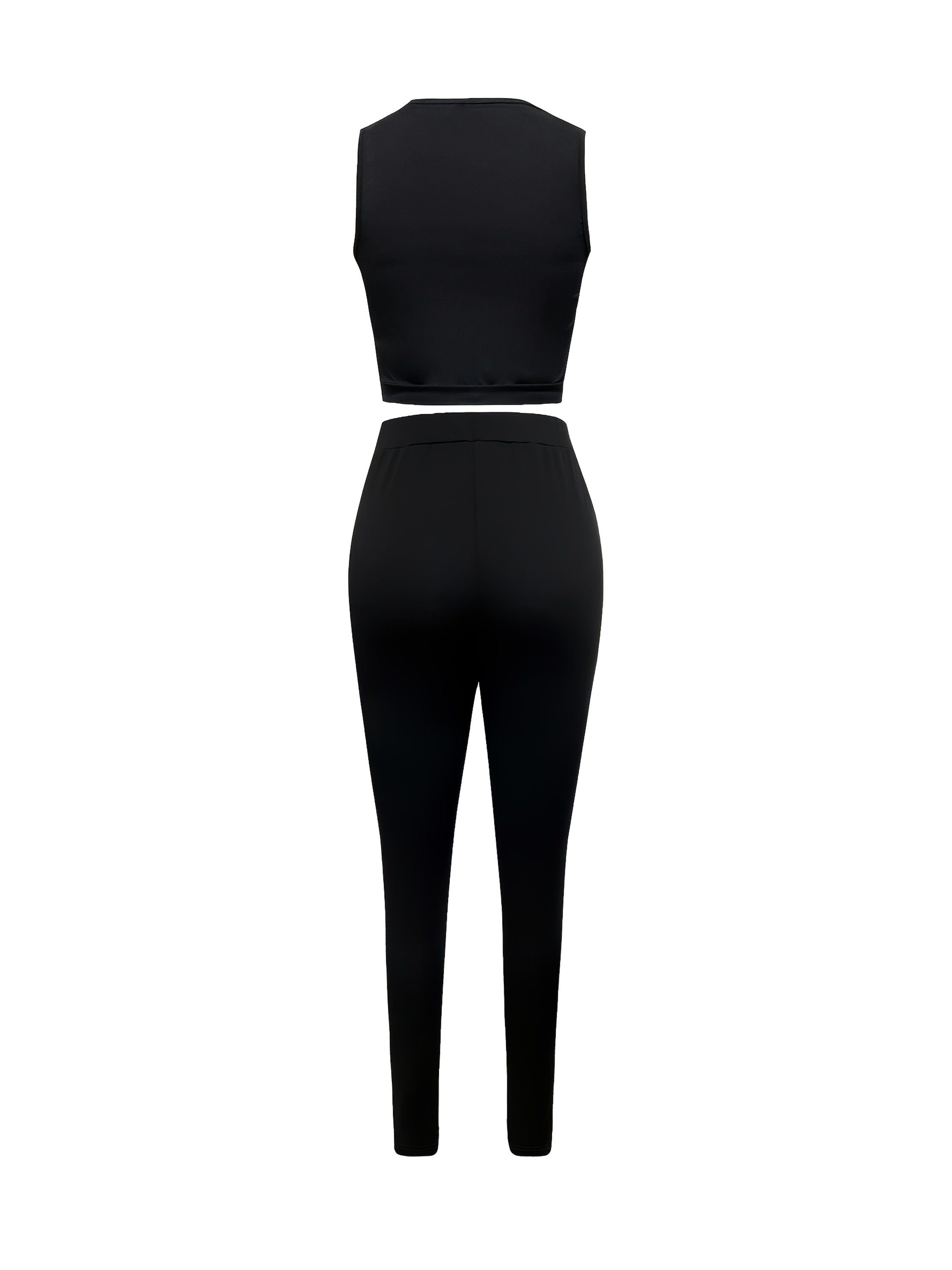New Summer Women'S Fashion Sexy Solid Color Frontal Hollow Out Tank Top with Skinny Ripped Yoga Pants Set