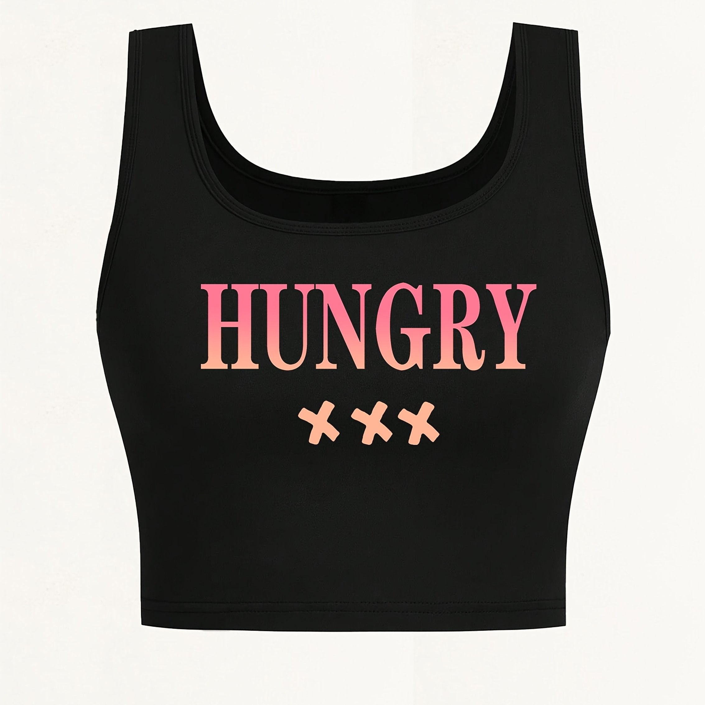 Women's Sexy Deep Scoop Neck Seamless Cropped Tank Top - Soft Stretch Letter Print Yoga Top for Spring Summer Fall, Breathable Casual Wear & Gym Workout Shirt, Curvy Plus Tank Tops, Seasonal Fashion, Offshoulder Fashion, Smoo