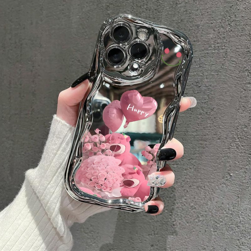 Pink Celebration: Balloons, Roses, And Smiles Painted Electroplated Cream Soft Protective Phone Case Compatible With IPhone 16 15 14 13 12 11 Pro Promax 16 15 14 Plus Cute & Fashionable Thick Shock-Resistant Phone Cover