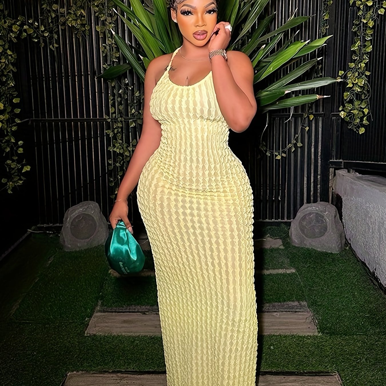 Solid Spaghetti Popcorn Dress - Sexy Backless Design - For Spring & Summer - Women's Clothing - Perfect for Parties & Casual Occasions - Ideal Gift for Women