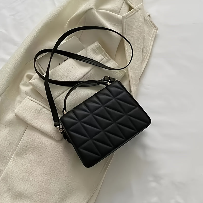 Fashionable Mini Embossed Crossbody Bag for Women - Stylish Pure Black Shoulder Bag with Magnetic Closure.