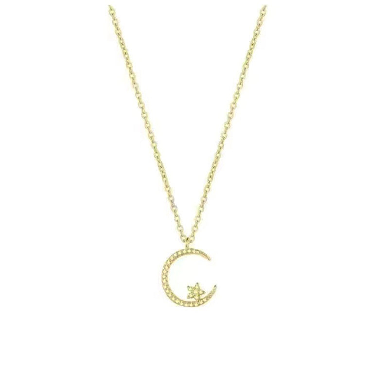 Elegant Minimalist Crescent Moon & Star Pendant Necklace - Sparkling Clavicle Chain Jewelry for Women, Versatile Dainty Design for Daily Wear, Music Festivals & Valentine’s Day Gifts, Valentine's Gift | Cute Clavicle Chain