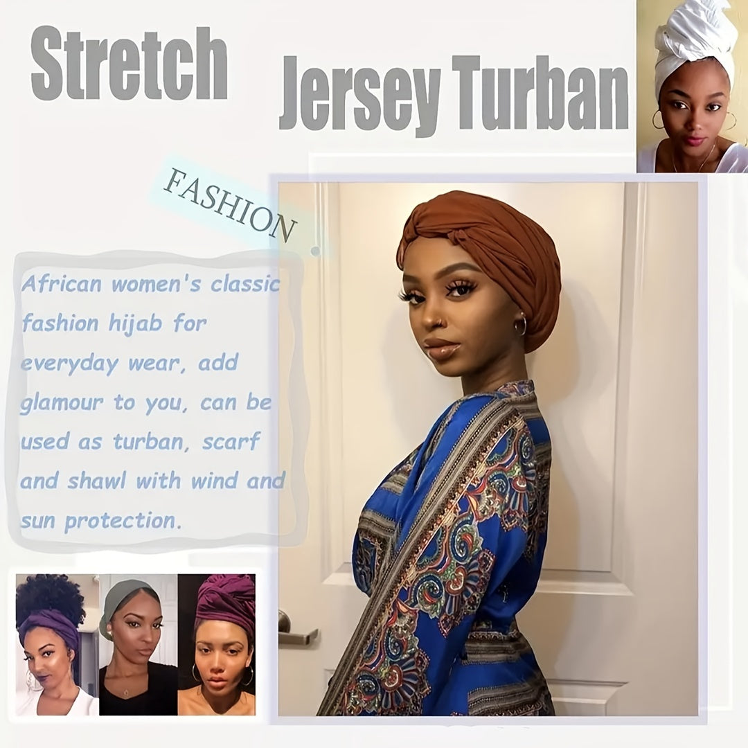 Set of 4 Bohemian Style Pleated Head Wraps, Elegant Solid Color Turban Caps, Breathable And Ultra Soft Extra Long Headbands for Women