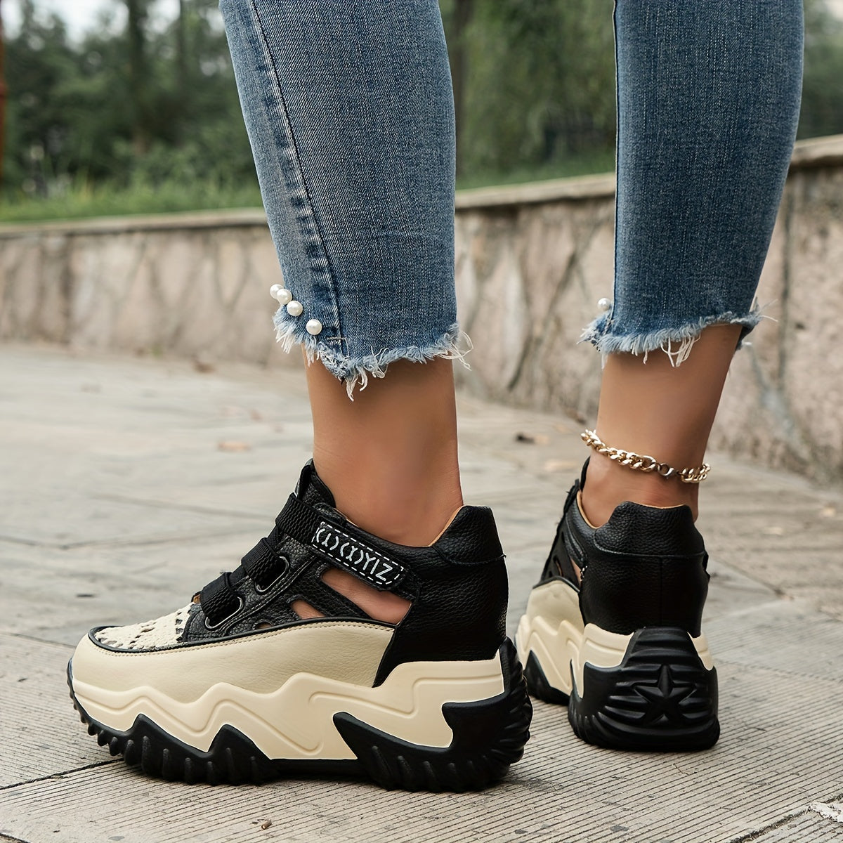 Women's Cutout Design Platform Sneakers - Breathable & Comfortable, Casual & Resistant Outdoor Shoes - For Women - Suitable for Everyday Wear, Walking & Outdoor Activities - Perfect Gift for Fashionable Women