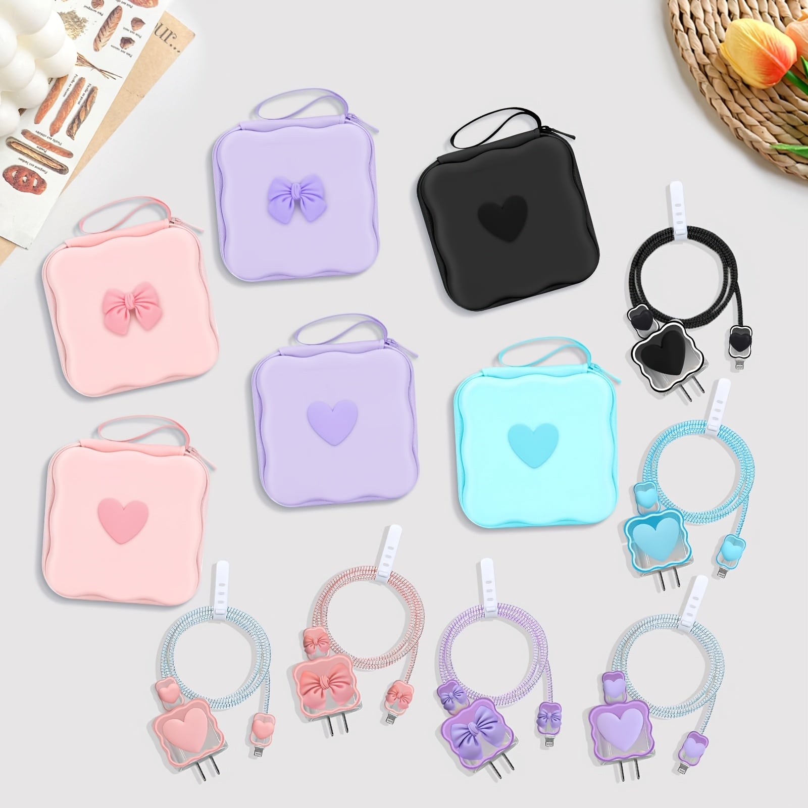 DIY Mobile Phone Charger Storage Box Protective Case for iPhone 18W/20W Charger, with Cable Protector Headphone Line Protector, Portable Travel Storage Bag, Cute Cable Charger Protector Wire Organizer