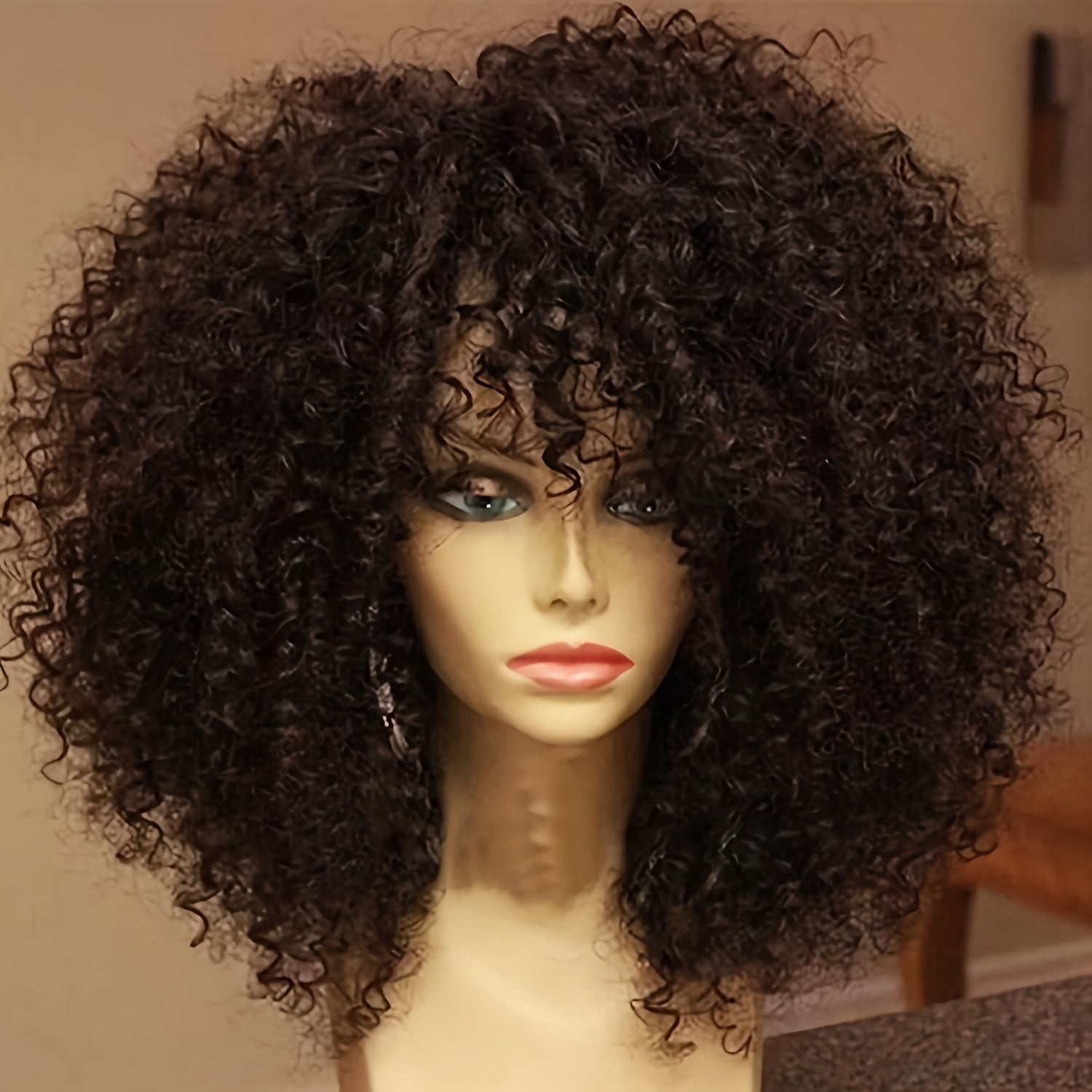 Curly Afro Wig With Bangs Short Kinky Curly Wig For Women Synthetic Black Curly Wigs Shoulder Length Glueless Afro Wig