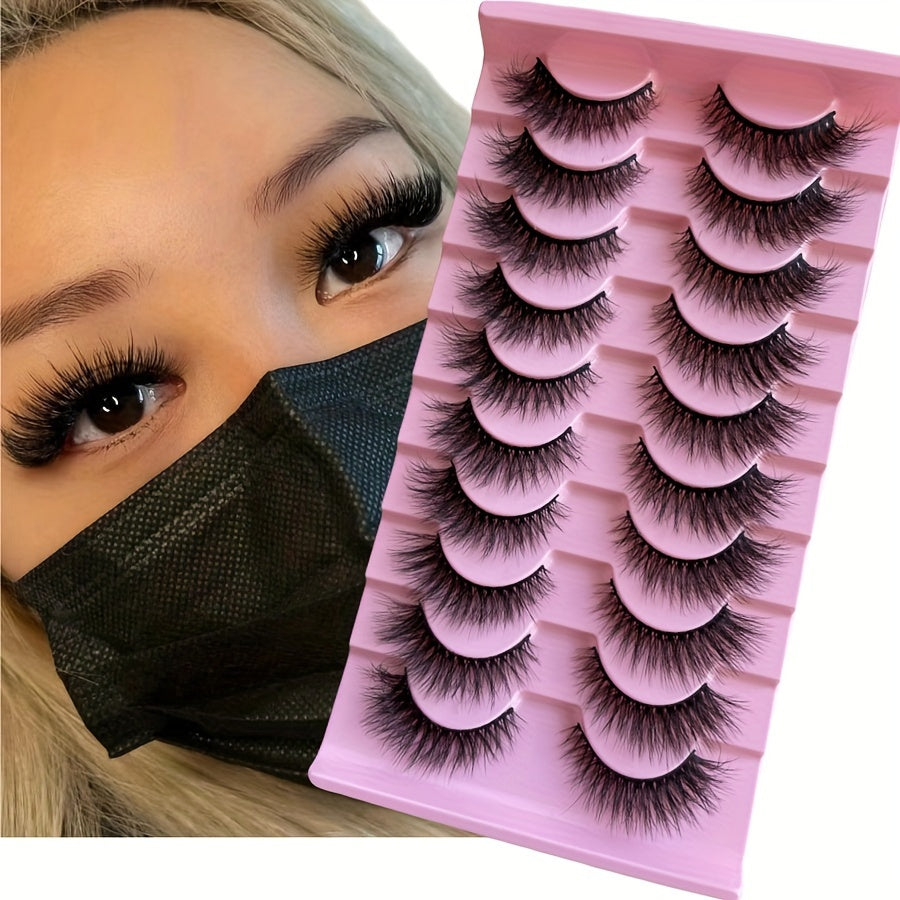 10 Pairs Fluffy Volume False Eyelashes, Visibly Thickened Natural Full Lashes