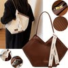 Chic Love-Themed Tote Bag - High-Capacity Beige & Black Design with Ribbon Accent, Versatile for Work and Casual Use, Durable PU Material, Zip Closure