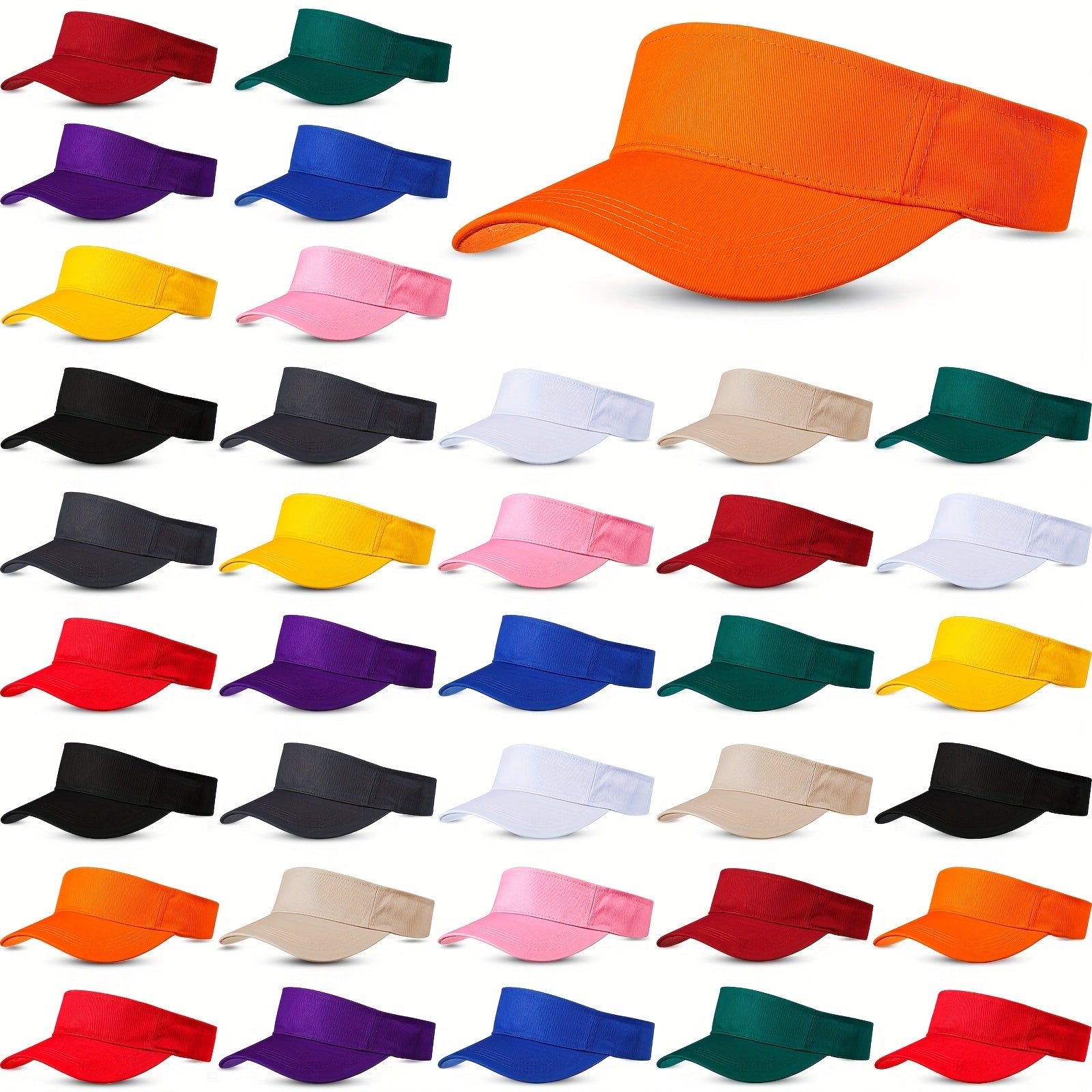 36pcs Adjustable Sun Visor Caps for Men & Women - UV Protection Sports Hats in 12 Vibrant Colors, Lightweight & Breathable for Tennis, Running, Golf, Versatile Sports Gear | Sleek Cap Design | Polyester Visors, Sun Protection