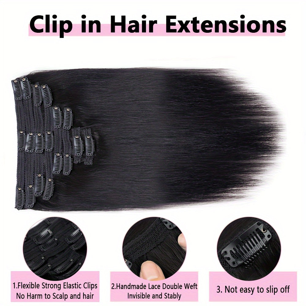 Straight Clip In Hair Extensions Real Human Hair Clip Ins Hair Extensions For Women 8pcs Clip On Hair Extensions 18 Clips Double Weft Brazilian Remy Natural Human Hair 120G