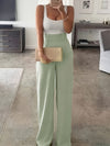 1pc Elegant High-Waisted Wide Leg Pants for Women - Solid Color Polyester, All-Season Long Trousers, Woven Weave, No Belt Required