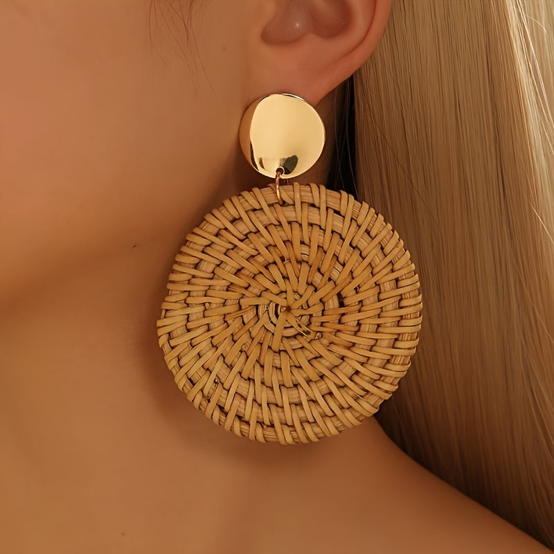 1 Pair Women's Round Woven Earrings - Boho & Vintage Style, 316L Stainless Steel Ear Needle - All-Season Accessory | Lightweight & Durable | Perfect for Daily Wear & Vacation