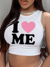 I Love Me Print Crop Tank Top, Casual Slim Sleeveless Tank Top For Summer, Women's Clothing