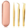 High Precision Eyelash Tweezers Set - Includes 3 Stainless Steel Eyelash Tweezers, Suitable For Classic Personal And Thick Eyelash Extensions. Equipped With Storage Box