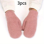 3-Pack CozyWarm Women'S Knitted Mittens - Polyester & Wool Blend, Elastic Windproof Fingerless Gloves for Driving and Cycling, Warm and Cozy Outdoor Accessories