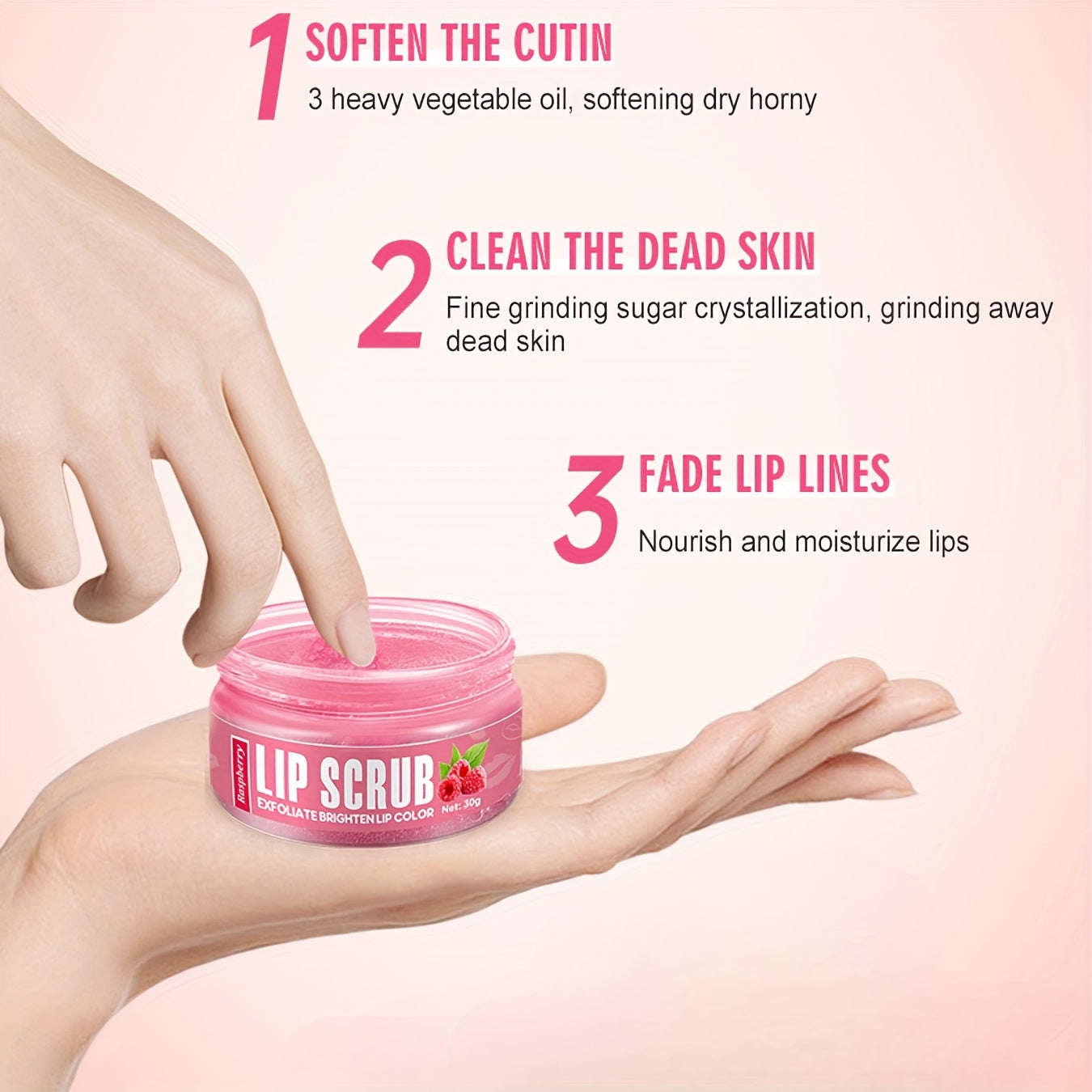 Raspberry Flavored Lip Scrub – 1.06oz Gel with Squalene & Sugar for Exfoliating, Deep Hydration & Long-Lasting Moisture