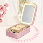 Rechargeable LED Lighted Makeup Bag With Mirror, Travel Cosmetic Case Organizer, Adjustable 3 Color, Jewelry Box With LED Makeup Mirror For Christmas Gift