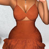 Elegant Off-Shoulder Twist Cut-Out Dress for Women - Bodycon, Sleeveless, Mid-Length with Ruffle Detail, Machine Washable