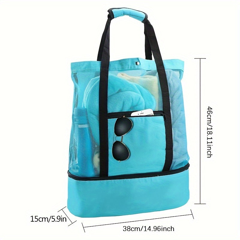 Minimalist Double Layer Beach Bag with Pouches and Storage, Lightweight Versatile Travel Bag, All-Match Outdoor Bag with Insulated Layer