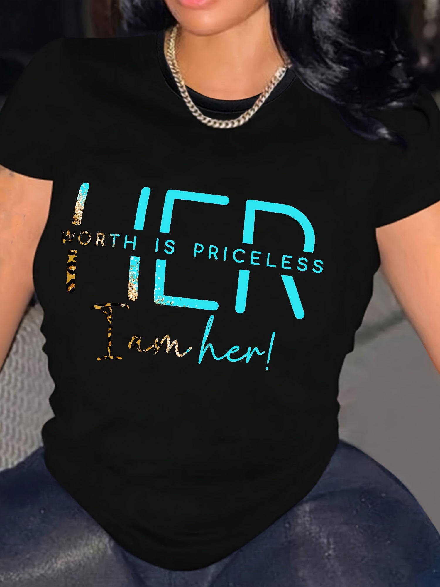 Women's Breathable Letter Print T-Shirt - Soft, Stretchy Crew Neck with Short Sleeves for Casual Spring & Summer Wear, YOUNG Style, Spring/Summer/Autumn