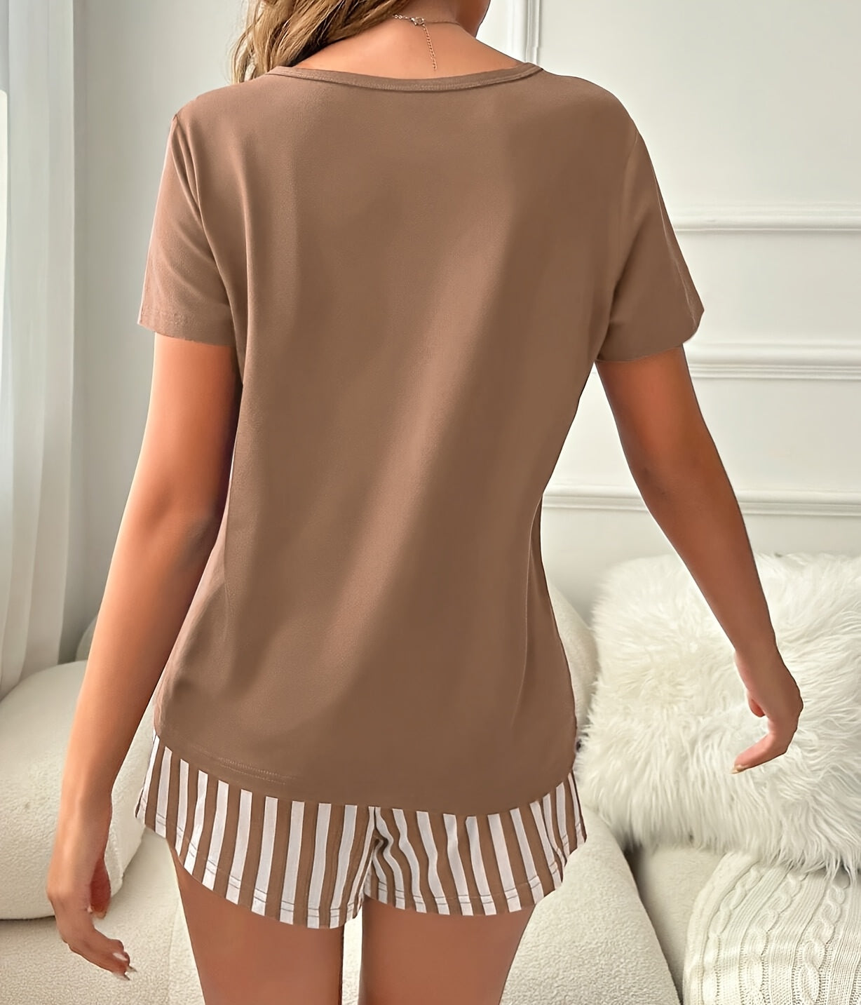 Women'S Casual Crew Neck Pajama Sets, Polyester 95.0% Elastane 5.0%, All-Season Comfort, Heart Pattern, Adult Sleepwear, Loungewear|Playful Print|Comfortable Fit, Pajamas for Travel