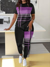 Yumi Duo Direction, Women's Printed Short Sleeve T-shirt + Long Pants Two-piece Set