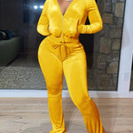 European And American Women's Fashion Casual Solid Color Velvet Hooded Two-piece Set