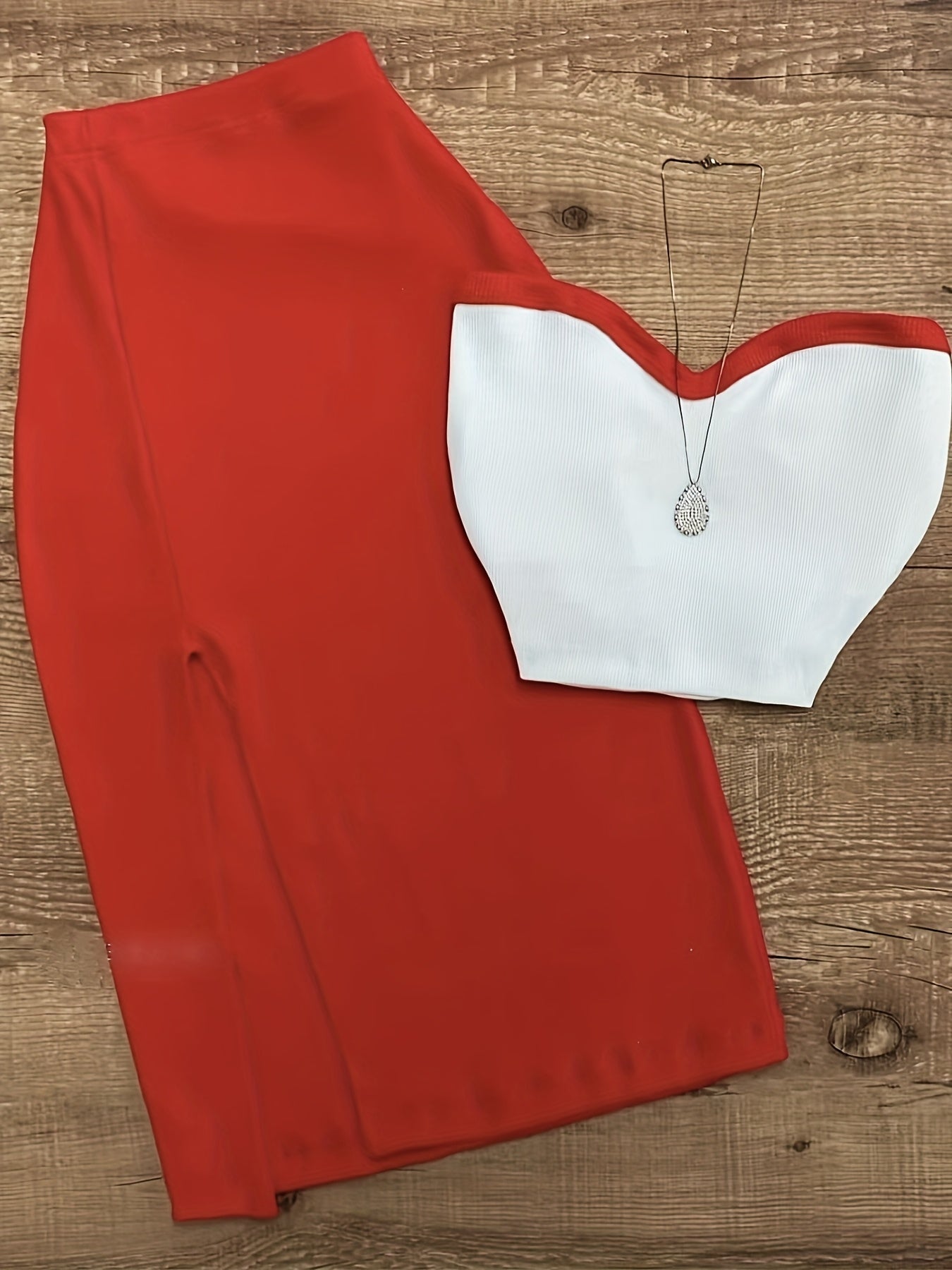 2pcs Women's Elegant Off-Shoulder Tube Top & Flared Skirt Set - Solid Color, Smooth Polyester Fabric, Medium Stretch - Spring/Summer Essentials | Machine Wash Safe | Contrast Binding Details