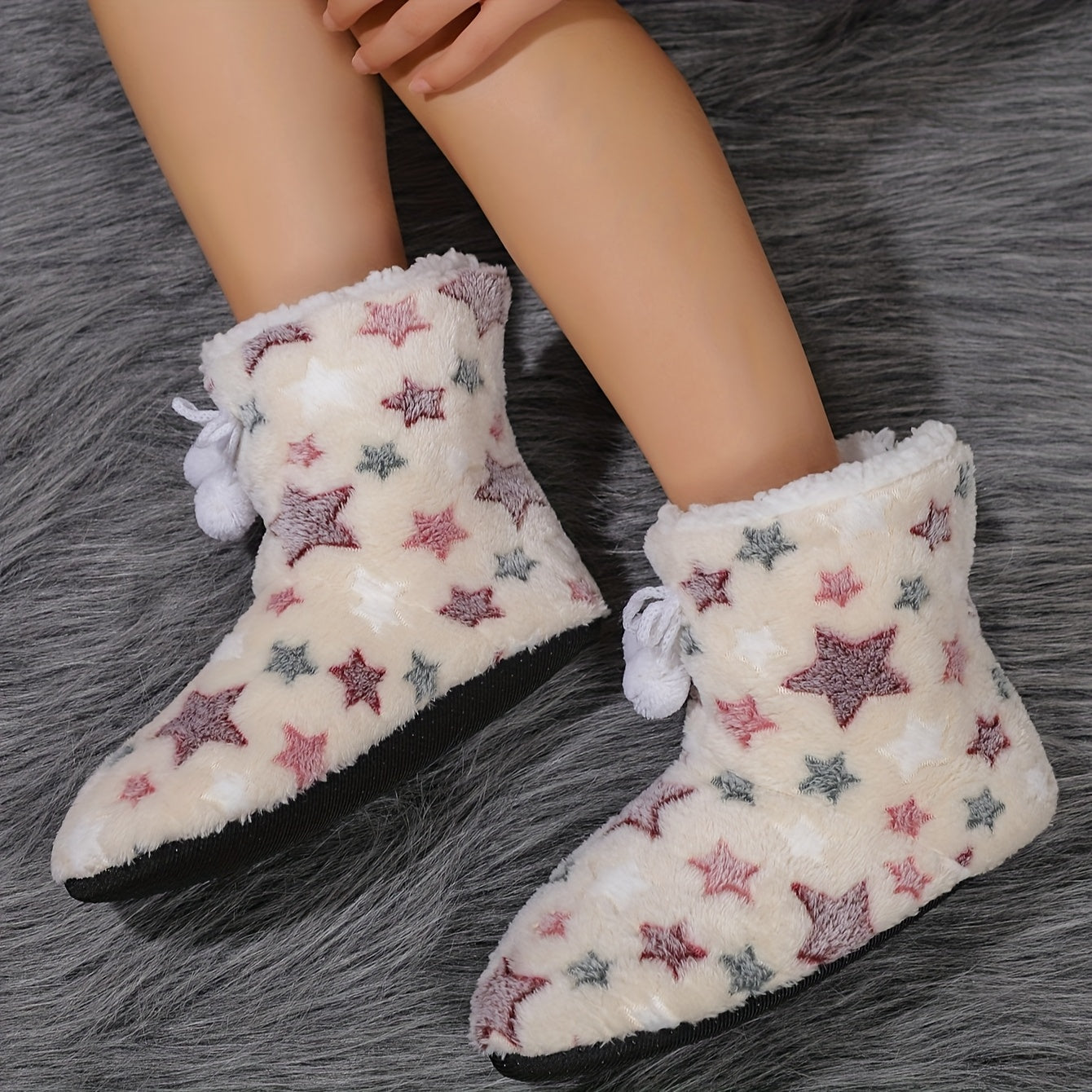 Cozy Heart-Patterned Bowknot Slipper Boots - Soft Fleece Lining, Warm & Comfortable Winter Home Shoes, Machine Washable with Breathable Fabric, Perfect for Indoor Wear, Warm Slip-On Boots|Casual Winter Boots|Machine Washable