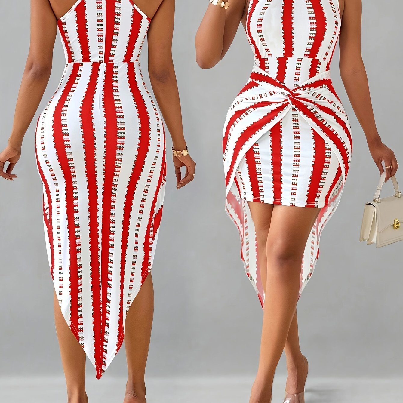 New Women'S Stylish And Elegant Striped Printed Dress