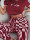 Women's Plus Casual Lounge Set - Plus Size Eyelash & Letter Print Short Sleeve Top & Striped Joggers Pajama 2 Piece Set - Soft & Comfortable Fabric - For Women Seeking Cozy & Stylish Loungewear - Perfect Gift for Relaxation