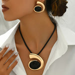 1 Set Boho Simple 14K Golden Plated Geometric Pendant Necklace and Earrings Set, Iron Material with Plastic Inlay, Daily Wear Jewelry for Women