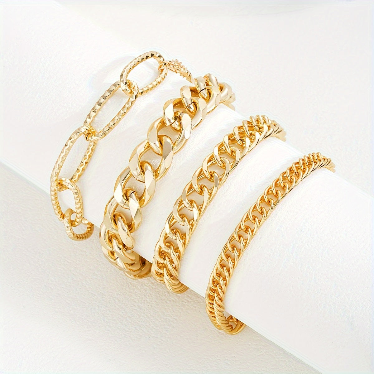 4pcs Women's Punk Style Chunky Chain Bracelet Set - Zinc Alloy, No Plating - All-Season Accessory | Versatile Design | Daily Wear & Vacation Essential