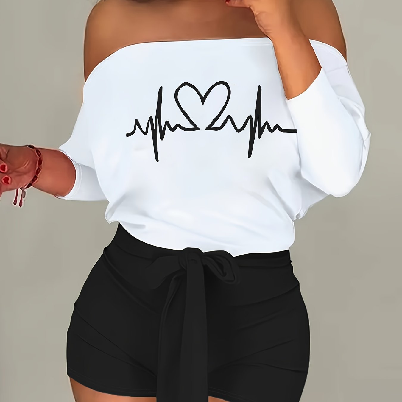 8016A92 European and American Women's Clothing New Casual Loose Shoulder Shorts Suit Two-piece Set with Belt