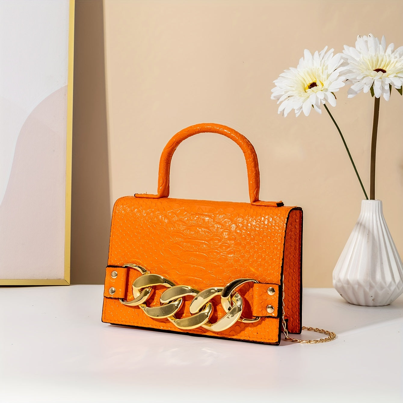 Stylish Chic Acrylic Chain Crossbody Handbag - Magnetic Closure, Solid Color PVC, Wrist Strap, Perfect for Daily Use, Mother's Day Gift, and Travel Accessories