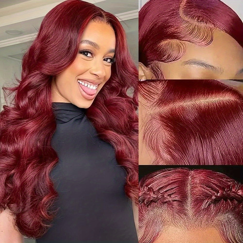 99J Burgundy HD Lace Front Human Hair Wig - 13x4 Glueless Body Wave Pre-Plucked Wine Red Lace Front Wig for Women, Wear & Go