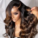 Ombre Lace Front Wig Human Hair Glueless 200 Density Blonde Highlight Wig Human Hair Pre Plucked 4/27 Highlight Lace Front Wigs Human Hair 5*5 HD Lace Brown Highlighted Wig Body Wave (Piano Colored Wig)
