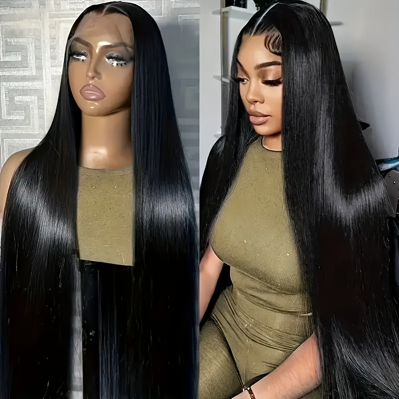Long Straight Brazilian Virgin 100% Real Human Hair HD 4x4 Lace Closure Wigs Black For Women Pre Plucked Glueless Straight Lace Front Wigs Human Hair Bleached Knots With Baby Hair
