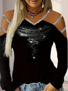 Women Autumn V-Neck Sexy Cold Shoulder Long Sleeve Tops T-Shirt Ladies Pullover Casual Blouse