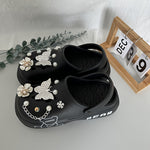 [Women's Cartoon Bear Mules Clogs] Casual Cartoon Bear Pattern Mules & Clogs for Women, Breathable EVA Platform Heel Clogs with Bow Embellishment, Versatile Indoor/Outdoor Fashion Footwear - Quanzhou Manufactured